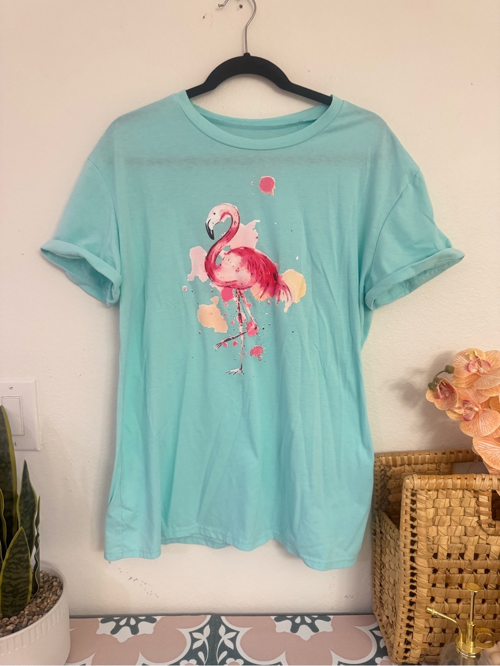 Flamingo Graphic Tee - Aqua